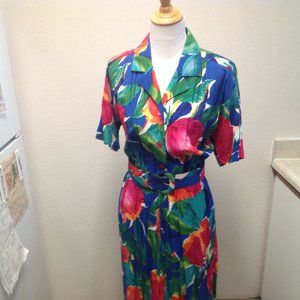 Vtg Jessica Howard Multi-Colored Tulips Button Down Dress Size 14